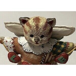Angelic Cat Figurine Whimsical Folk Art Kitty Angel Heavy Paper Weight Decor